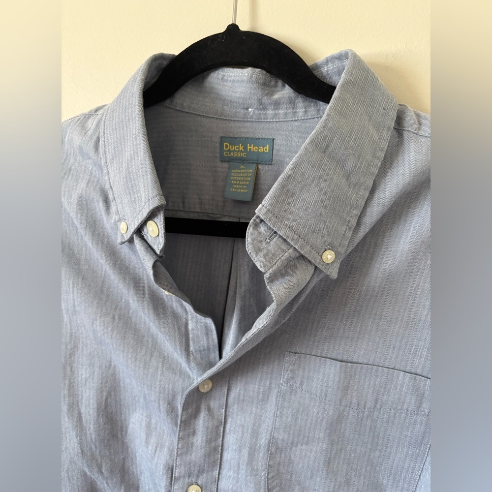 Duck Head Long Sleeve Blue/Grey Gingham Stripe Button‎ Down Men’s Shirt XL
